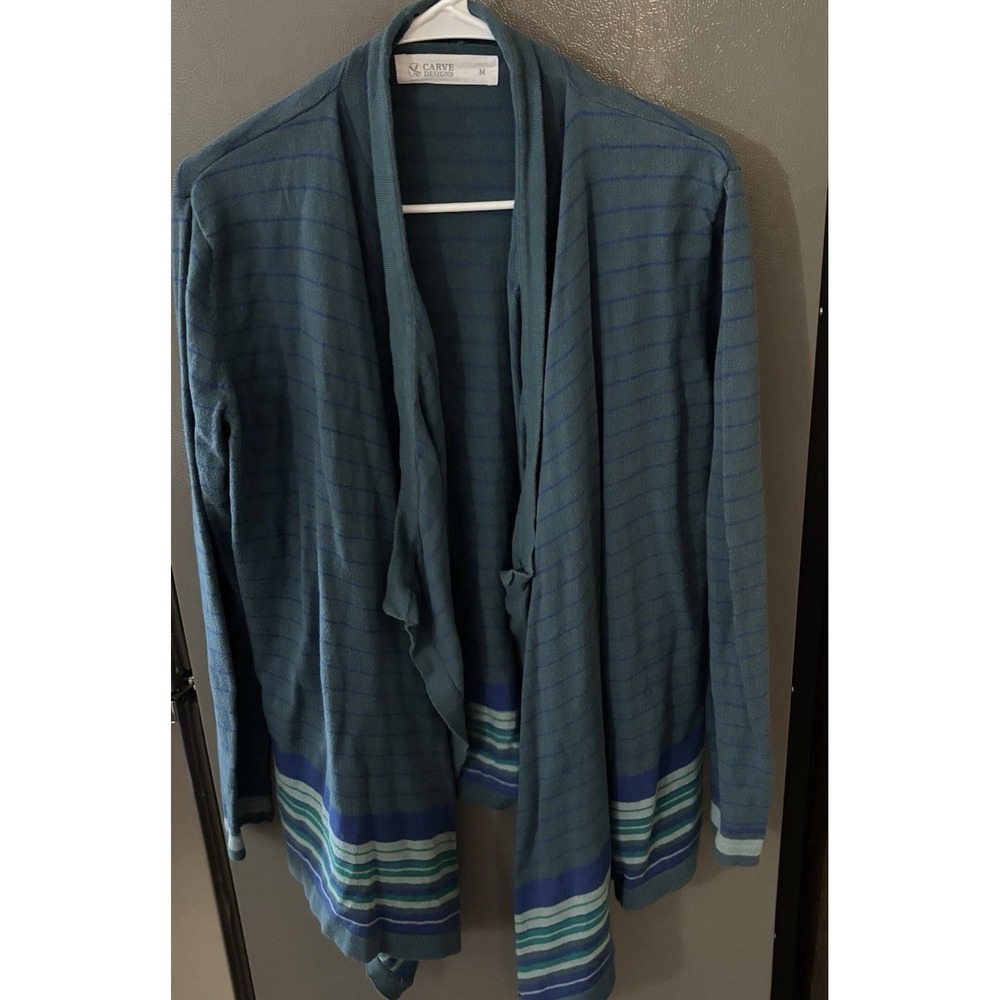Carve Designs Durango Cardigan‎ Women's Medium Striped Open Front Hooded